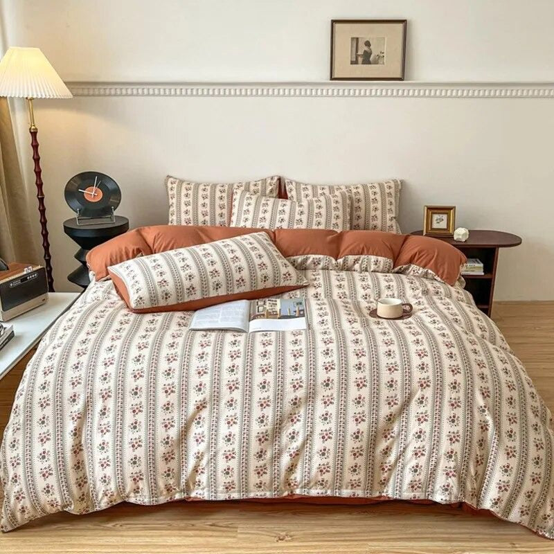 vintage brown floral print aesthetic bedding duvet cover set roomtery