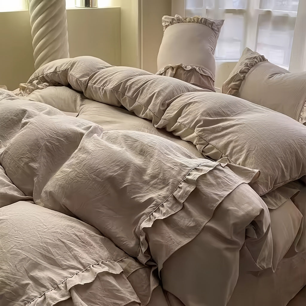 ruffled washed cotton linen texture aesthetic bedding duvet cover set