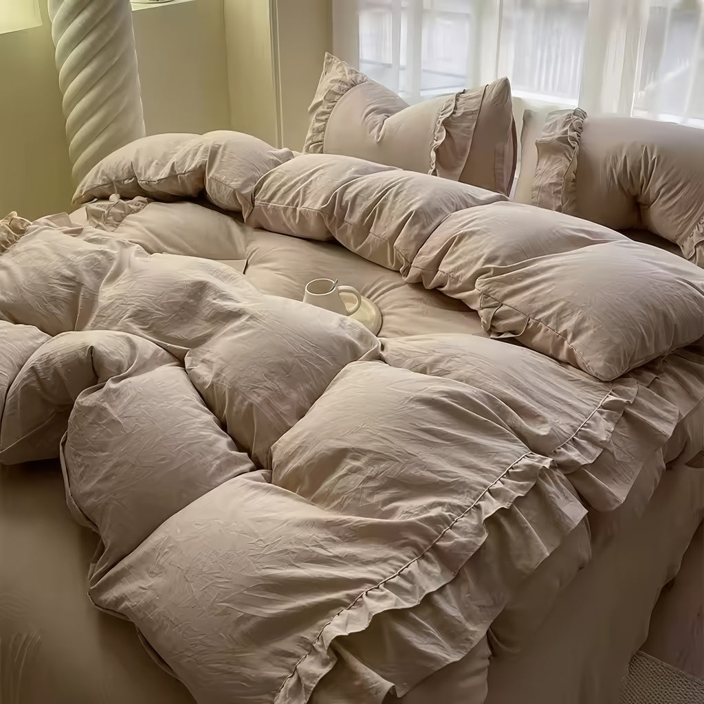 ruffled washed cotton linen texture aesthetic bedding duvet cover set