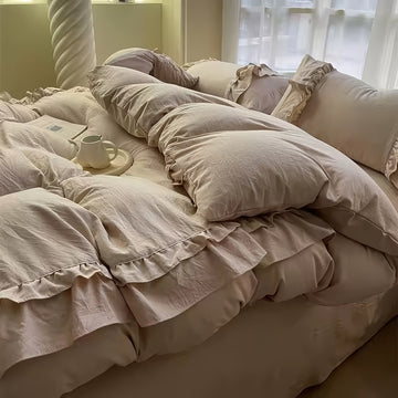 ruffled washed cotton linen texture aesthetic bedding duvet cover set
