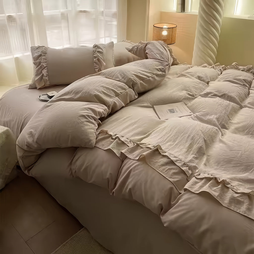 ruffled washed cotton linen texture aesthetic bedding duvet cover set