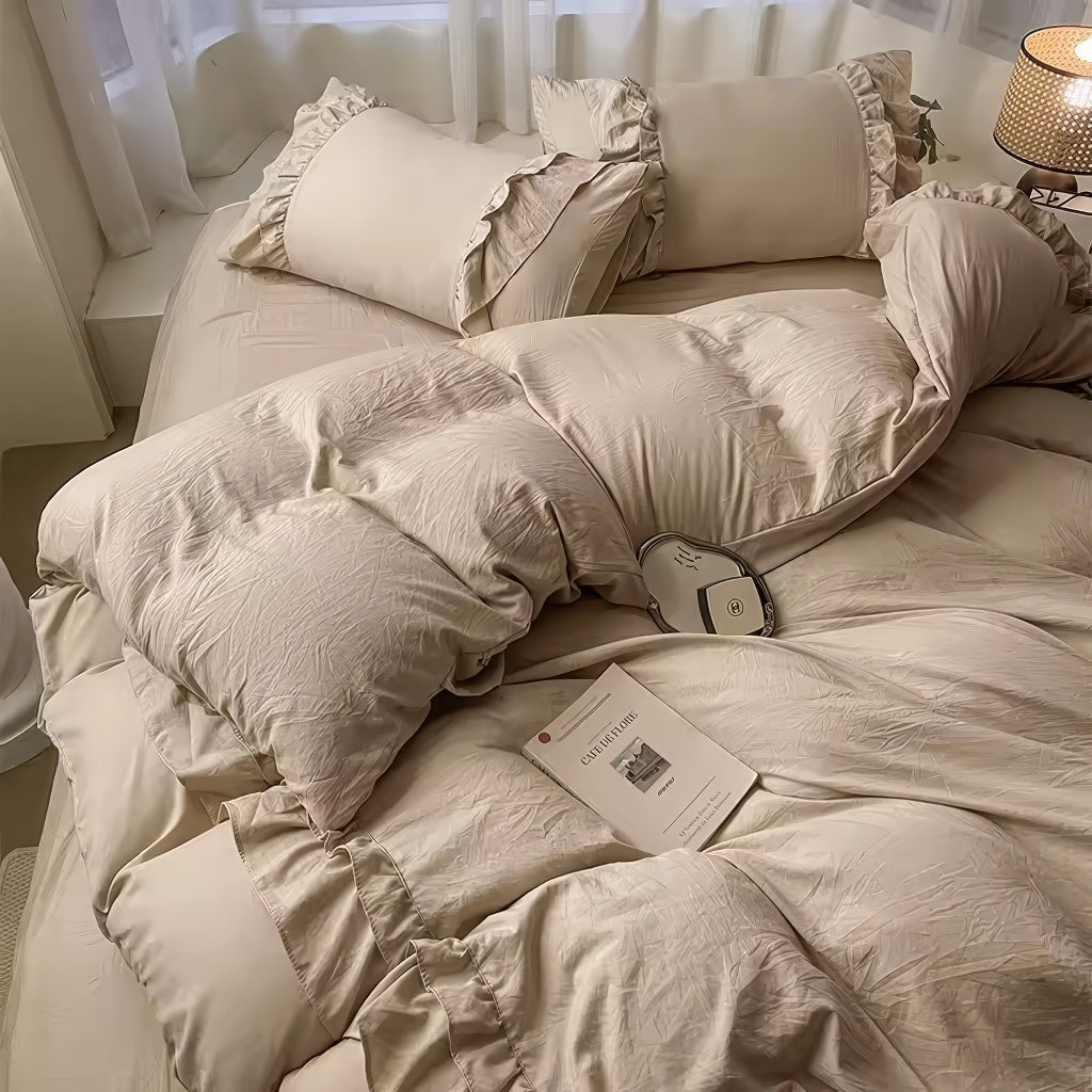 ruffled washed cotton linen texture aesthetic bedding duvet cover set