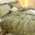 cute ruffled seersucker fabric aesthetic bedding duvet cover set