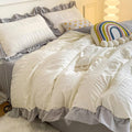 cute ruffled seersucker fabric aesthetic bedding duvet cover set