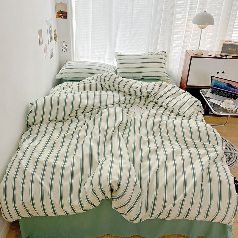 sage green aesthetic striped bedding duvet cover set roomtery aesthetic room decor