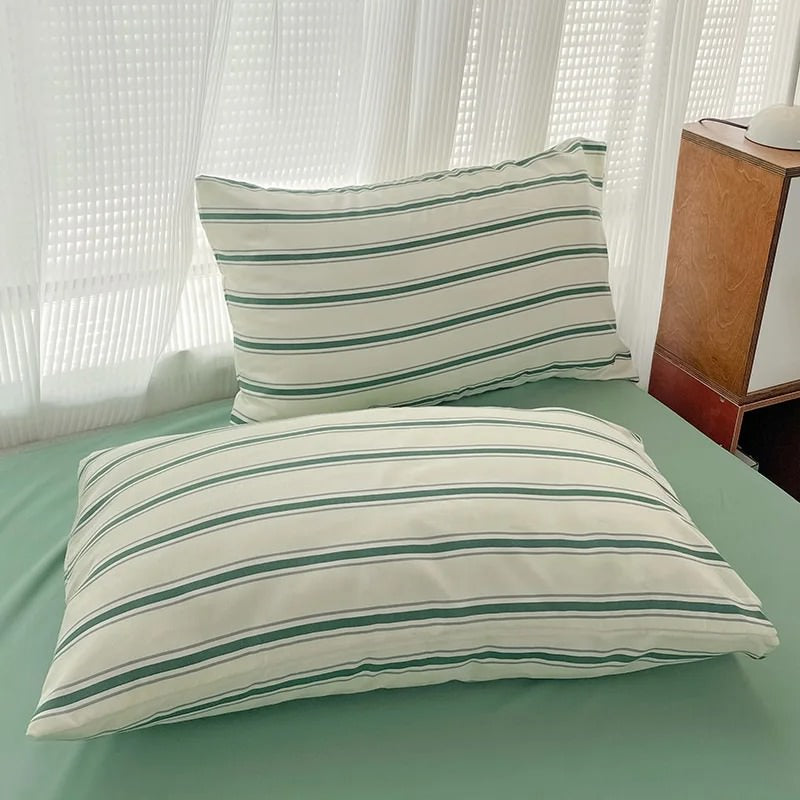 sage green aesthetic striped bedding duvet cover set roomtery aesthetic room decor