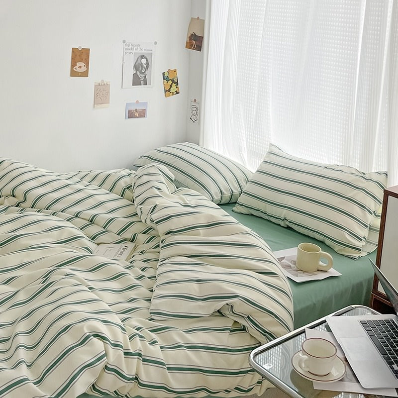 sage green aesthetic striped bedding duvet cover set roomtery aesthetic room decor
