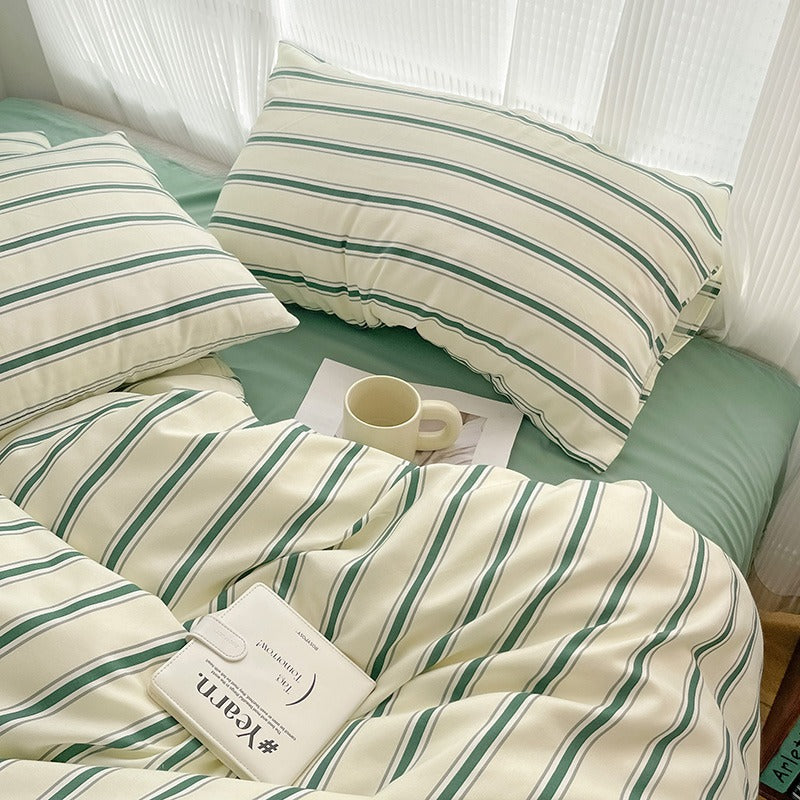 sage green aesthetic striped bedding duvet cover set roomtery aesthetic room decor