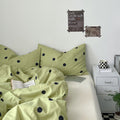 pastel sage green color classic polka dot pattern print aesthetic bedding duvet cover set