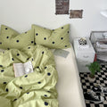 pastel sage green color classic polka dot pattern print aesthetic bedding duvet cover set