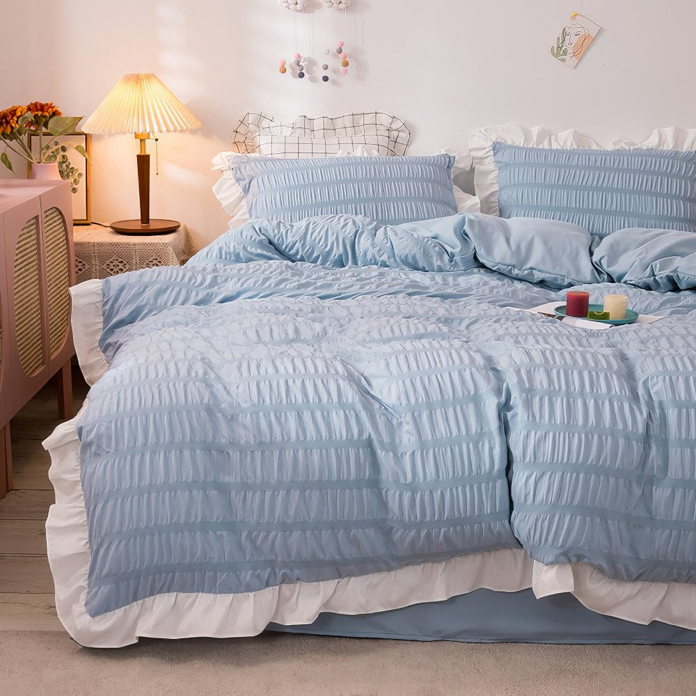 soft girl aesthetic seersucker fabric bedding duvet cover set