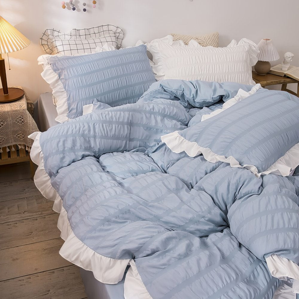 soft girl aesthetic seersucker fabric bedding duvet cover set