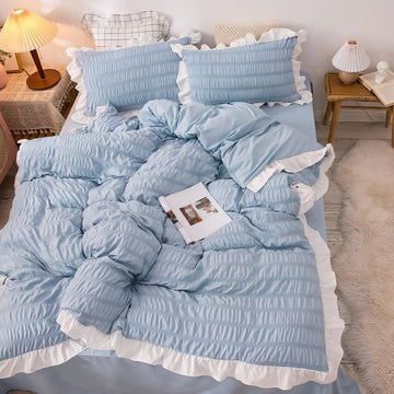 soft girl aesthetic seersucker fabric bedding duvet cover set