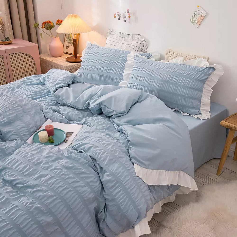 soft girl aesthetic seersucker fabric bedding duvet cover set