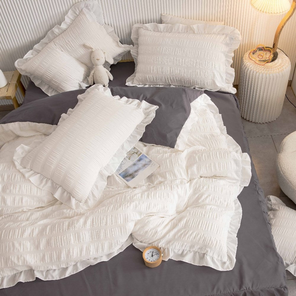 soft girl aesthetic seersucker fabric bedding duvet cover set