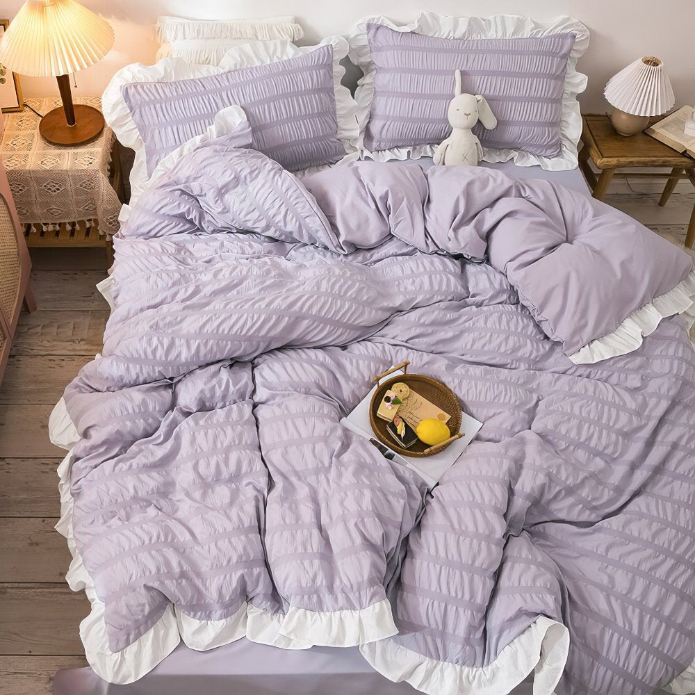 soft girl aesthetic seersucker fabric bedding duvet cover set