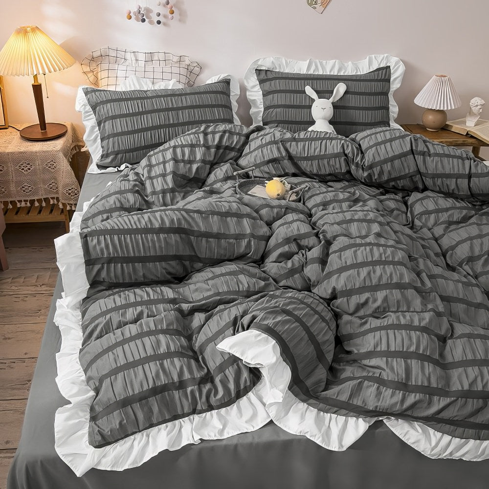 soft girl aesthetic seersucker fabric bedding duvet cover set