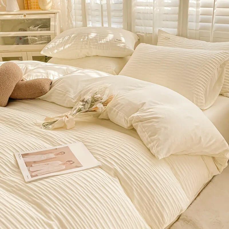 ruffle aesthetic bedding duvet cover set vanilla girl room decor roomtery