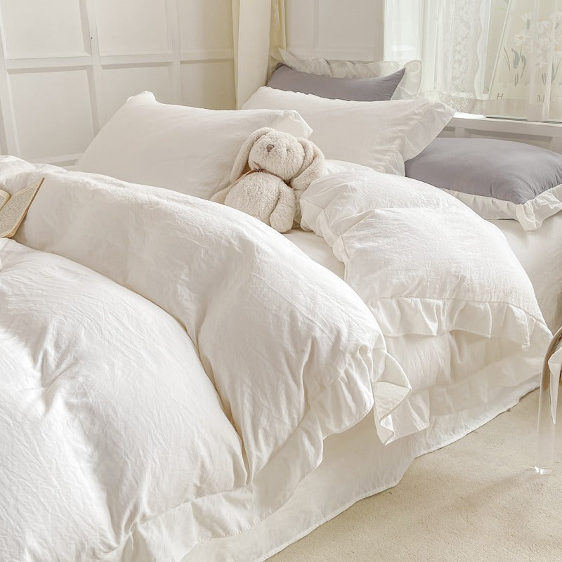 ruffle bedding duvet cover set with soft crumpled bed sheets