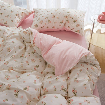 pale pink spring roses print aesthetic bedding duvet cover set