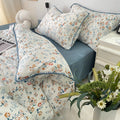 blue wildflowers print with blue thread stitched edge cute bedding set roomtery aesthetic bedroom decor