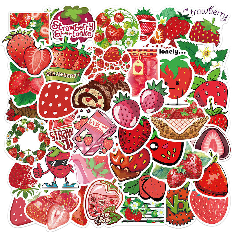 aesthetic sticker pack with bright red strawberries