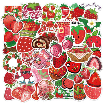 aesthetic sticker pack with bright red strawberries