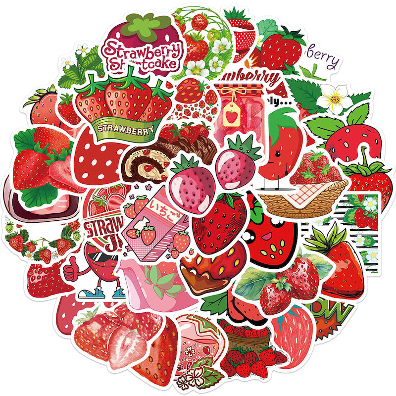 aesthetic sticker pack with bright red strawberries