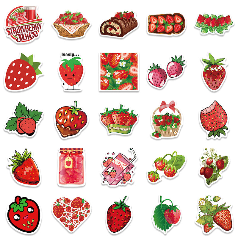 aesthetic sticker pack with bright red strawberries