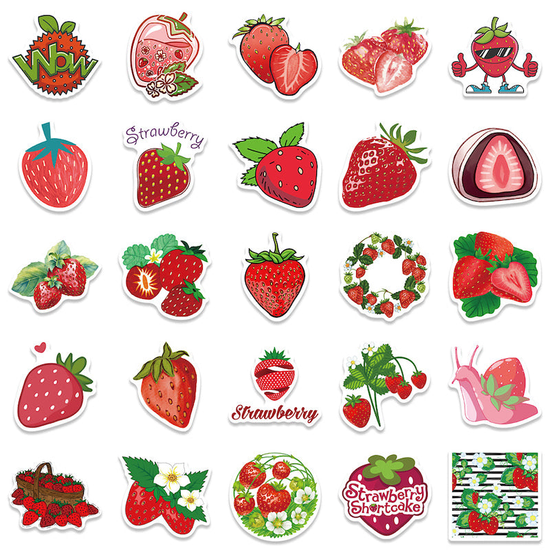 aesthetic sticker pack with bright red strawberries