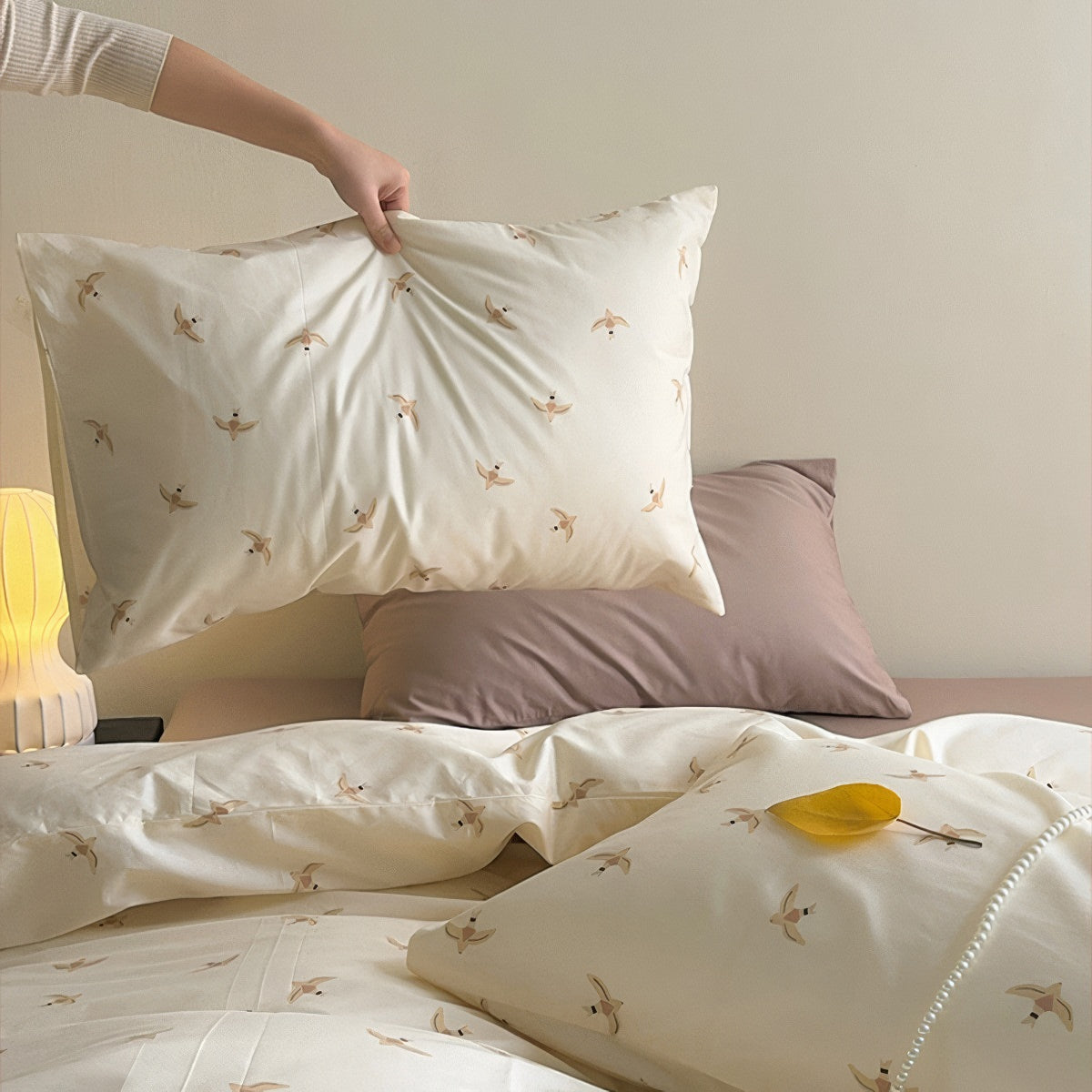 swallow bird print pastel aesthetic bedding duvet cover set