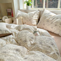 thin outline floral print bedding duvet cover set in brown shades