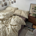 vintage floral dream thin black outline print on beige sheets bedding set