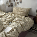 vintage floral dream thin black outline print on beige sheets bedding set