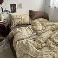 vintage floral dream thin black outline print on beige sheets bedding set