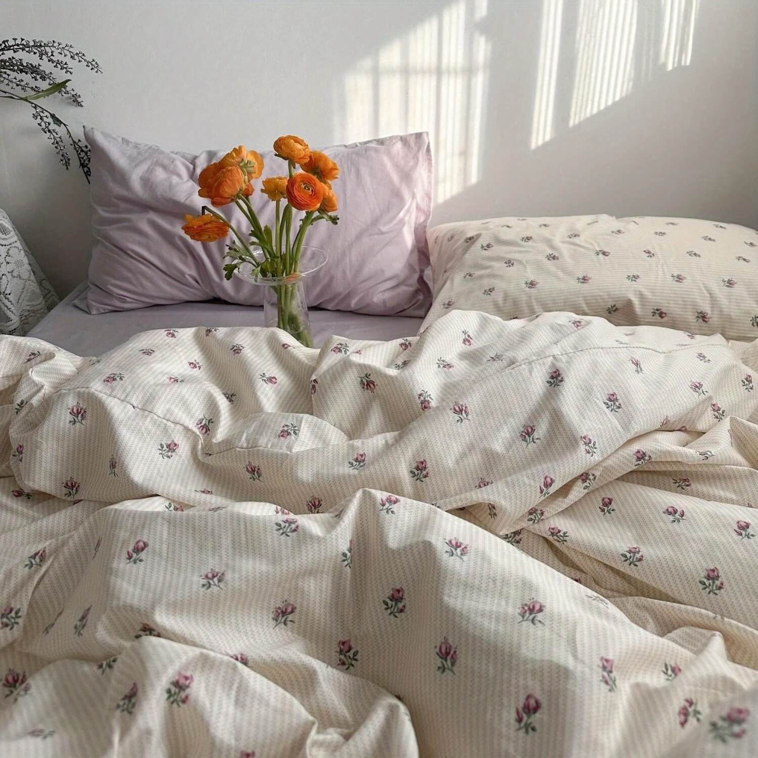 vintage little purple flowers print grandma aesthetic bedding set