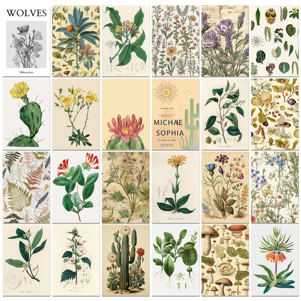 vintage cottagecore aesthetic floral print wall collage cards kit