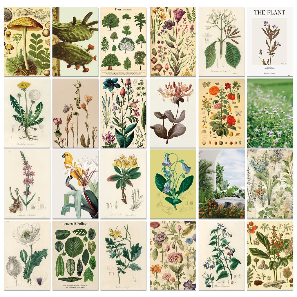 vintage cottagecore aesthetic floral print wall collage cards kit