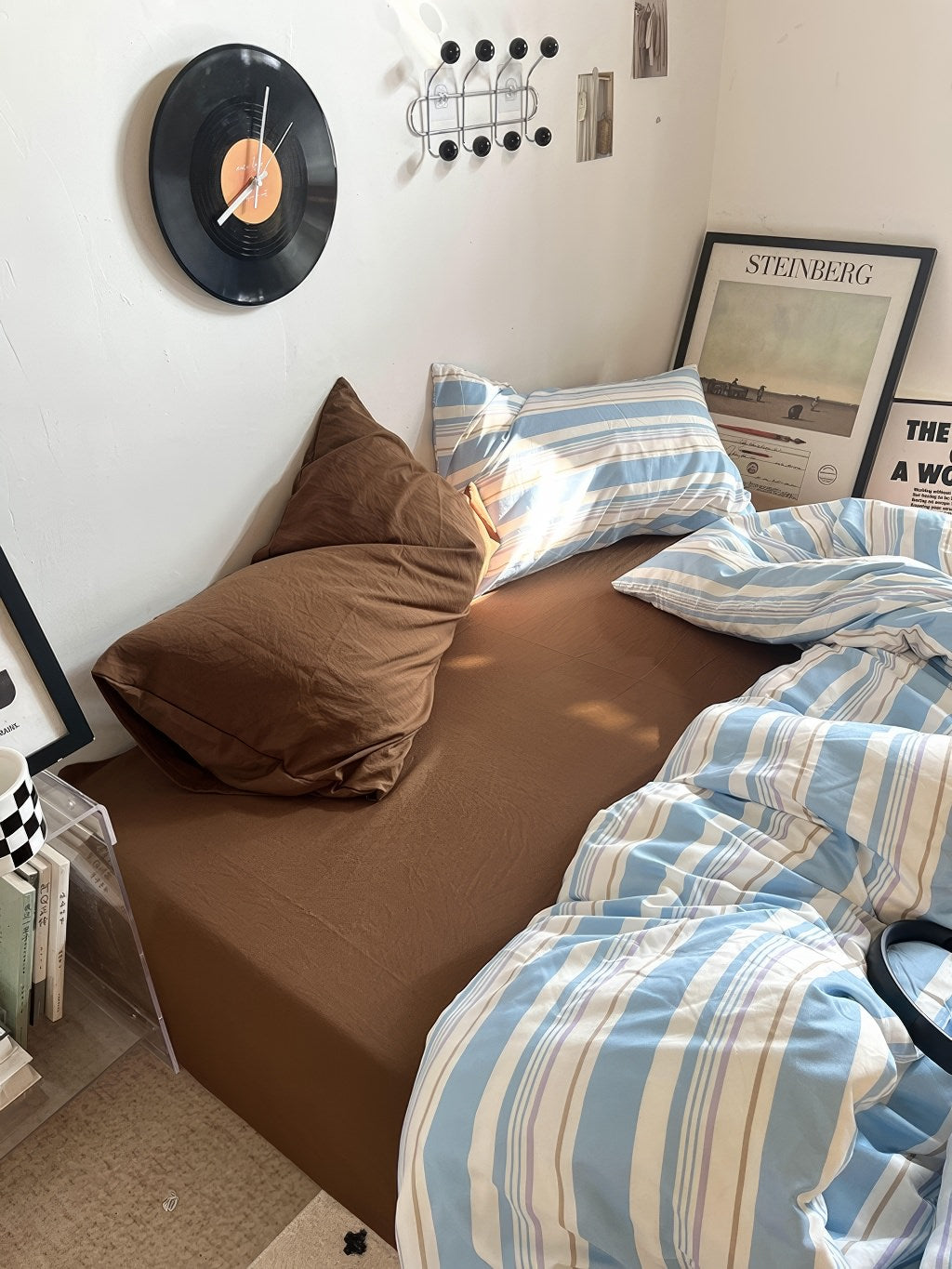 vintage pastel blue stripes bedding duvet cover set