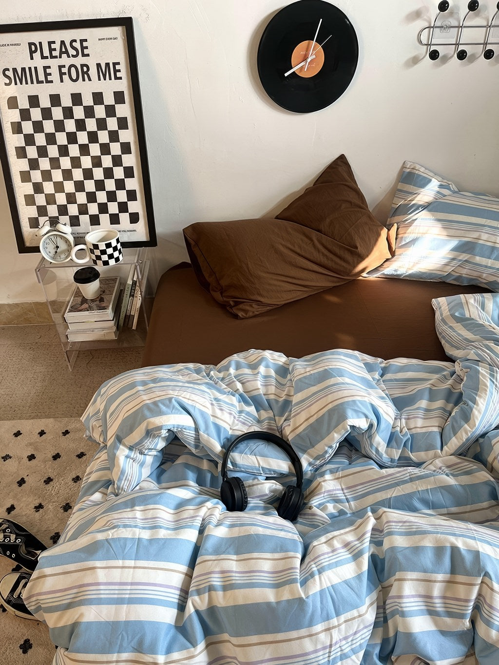 vintage pastel blue stripes bedding duvet cover set