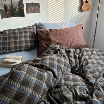 vintage checkered plaid dark academia aesthetic bedding duvet cover set