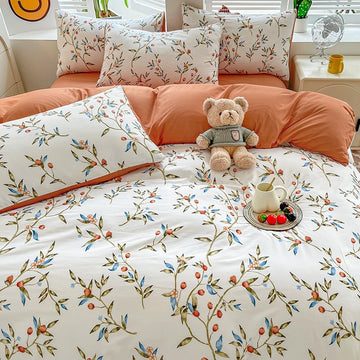 vintage aesthetic bedding duvet cover set red berries print roomtery bedroom decor