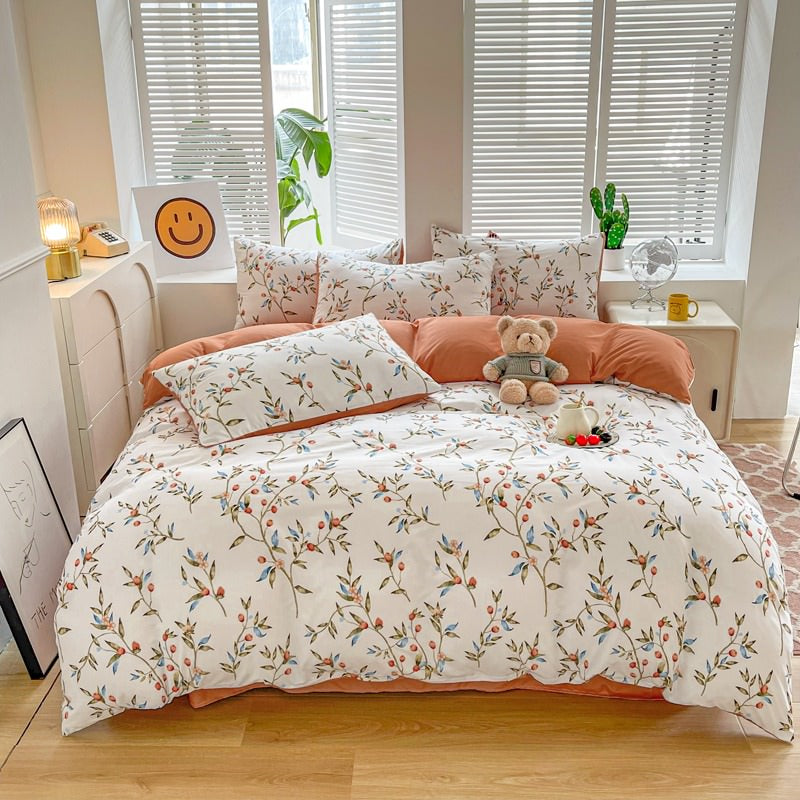vintage aesthetic bedding duvet cover set red berries print roomtery bedroom decor