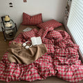 red plaid bedding duvet cover set for vintage cottagecore aesthetic rooms