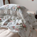 vintage sky blue cottage roses ruffle bedding set