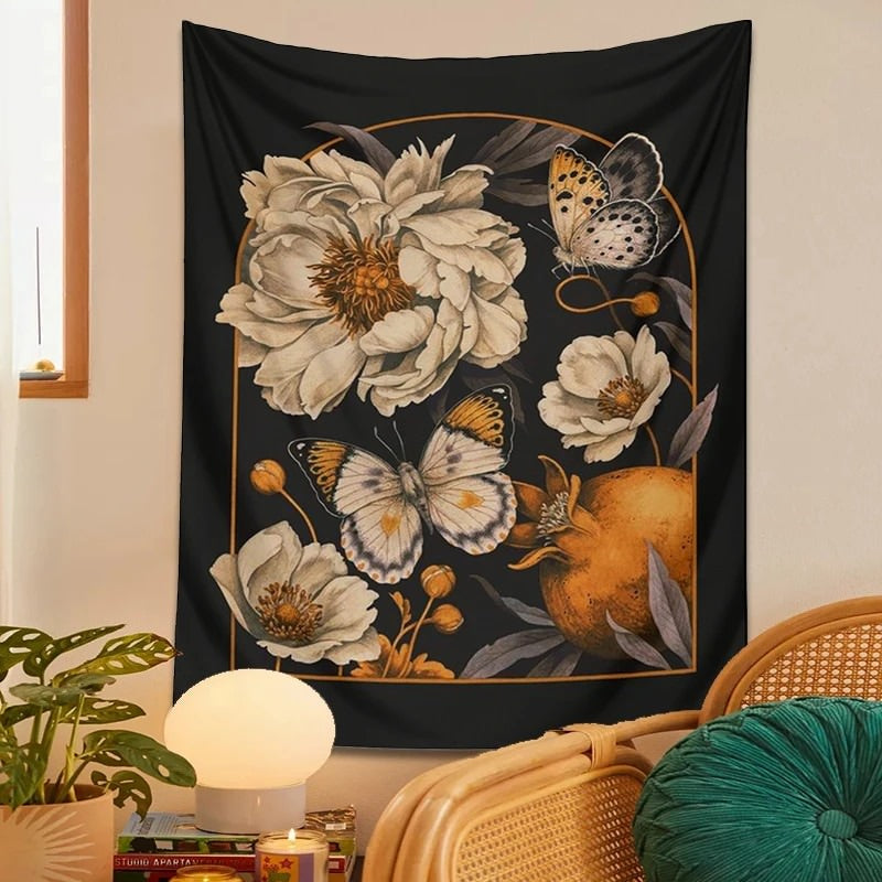 vintage white night flower aesthetic wall hanging tapestry roomtery