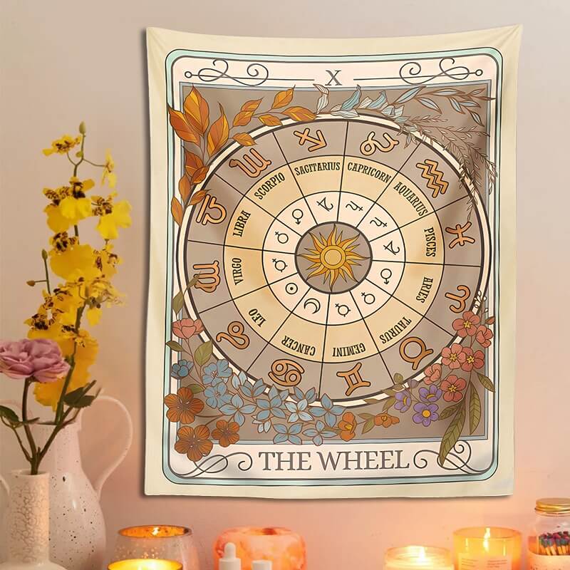 zodiac wheel vintage tarot tapestry roomtery