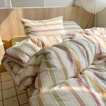 pastel brown vintage striped bedding duvet set in cotton