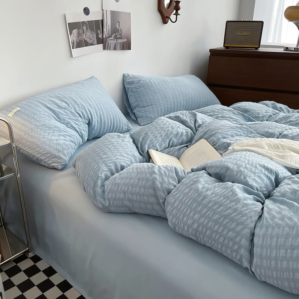 cute waffle stripes textured aesthetic bedding duvet cover set