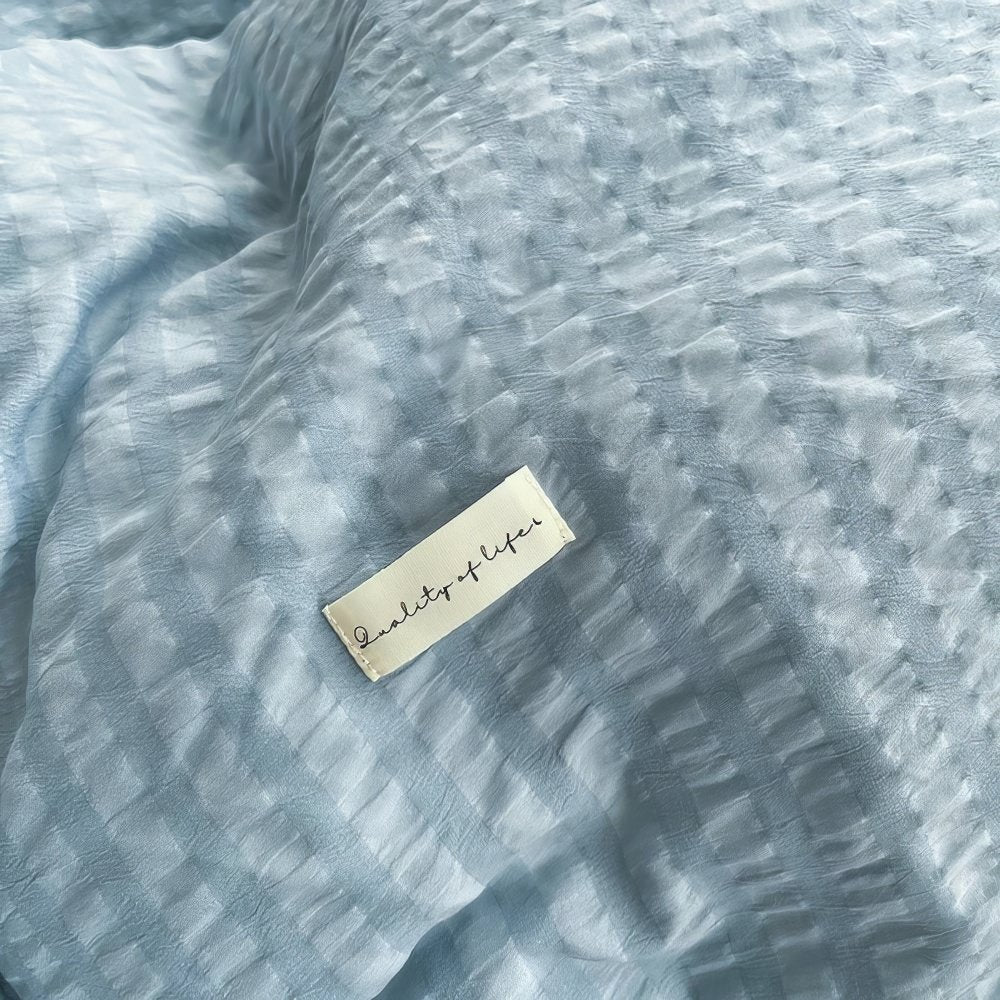 cute waffle stripes textured aesthetic bedding duvet cover set